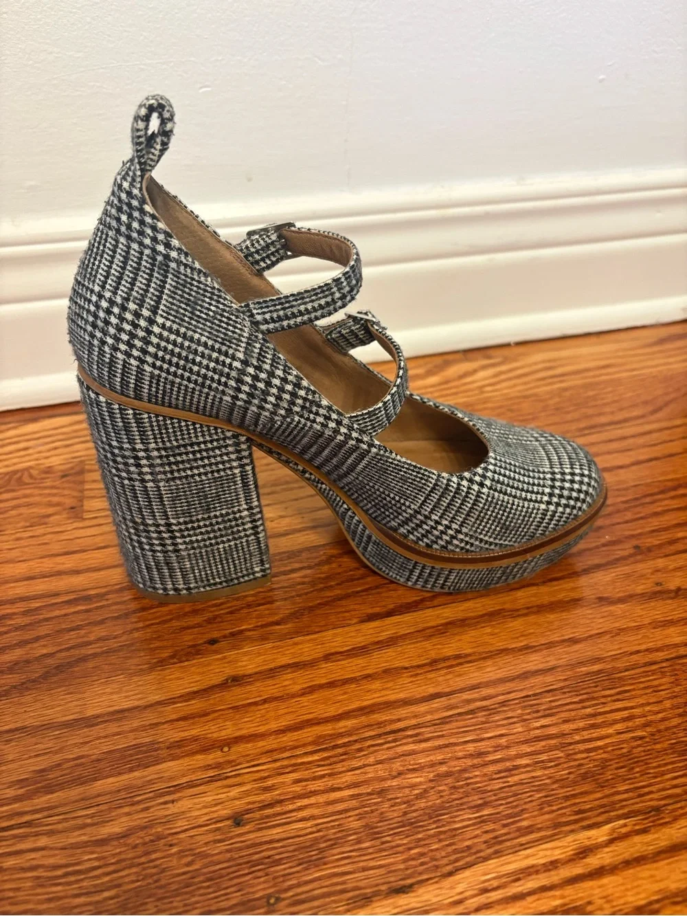 Free People Black and White Plaid Mary Jane Platform Heels